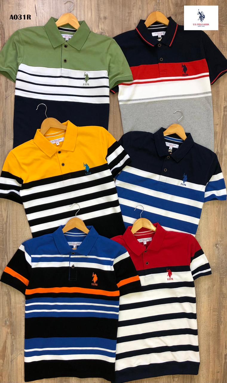 US POLO Airtex Auto Stripes Collar T-Shirt